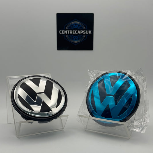 VW Black & Chrome Centre Caps 65mm - Set of 4