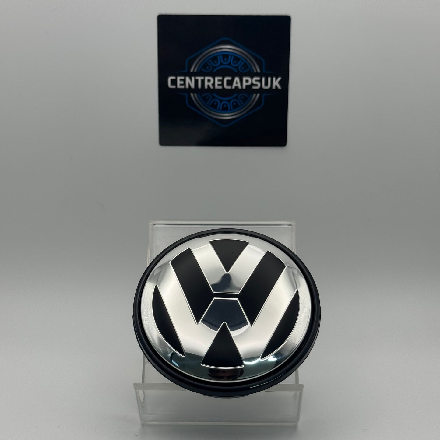 VW Black & Chrome Centre Caps 65mm - Set of 4