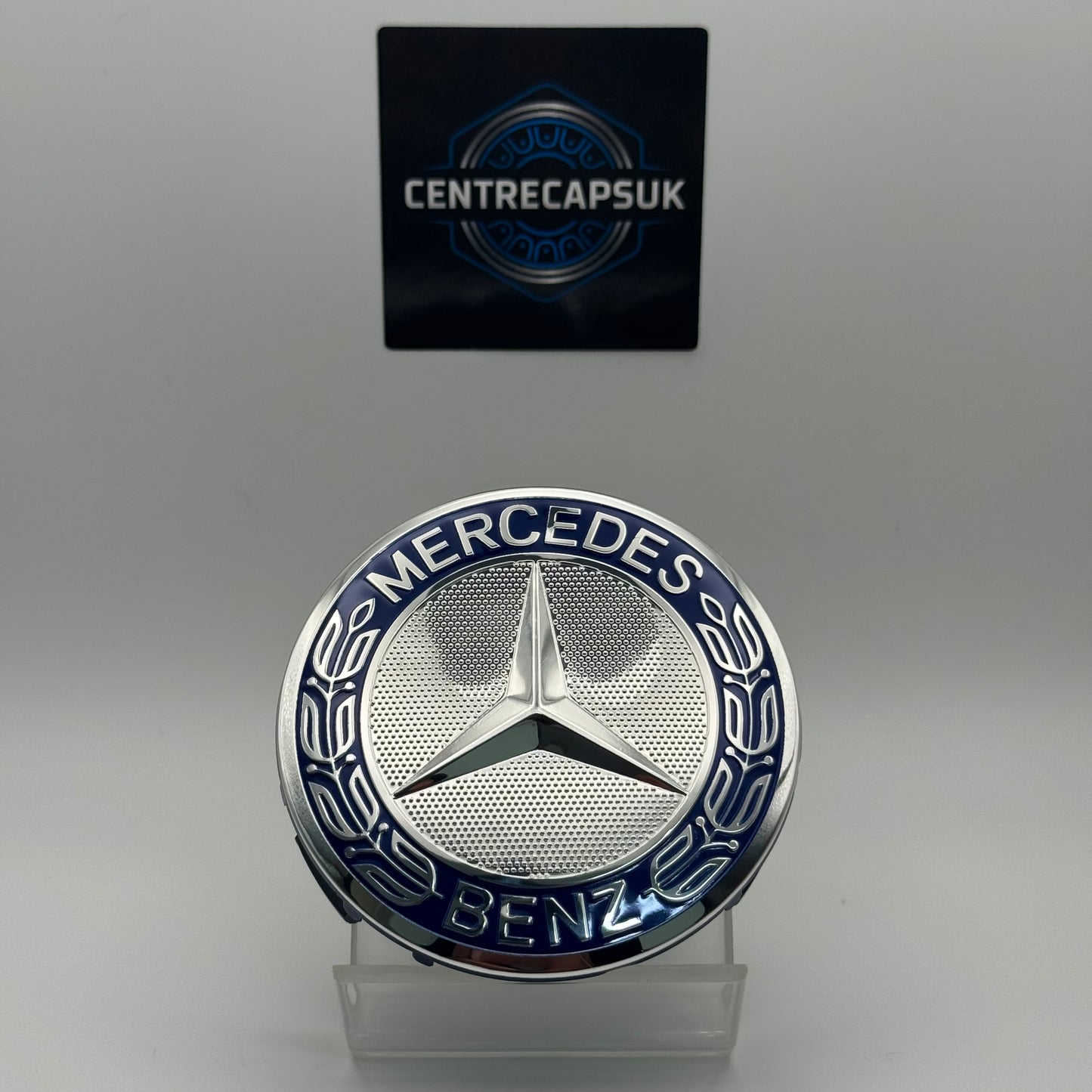 Mercedes-Benz Blue & Chrome Centre Caps 75mm - Set of 4