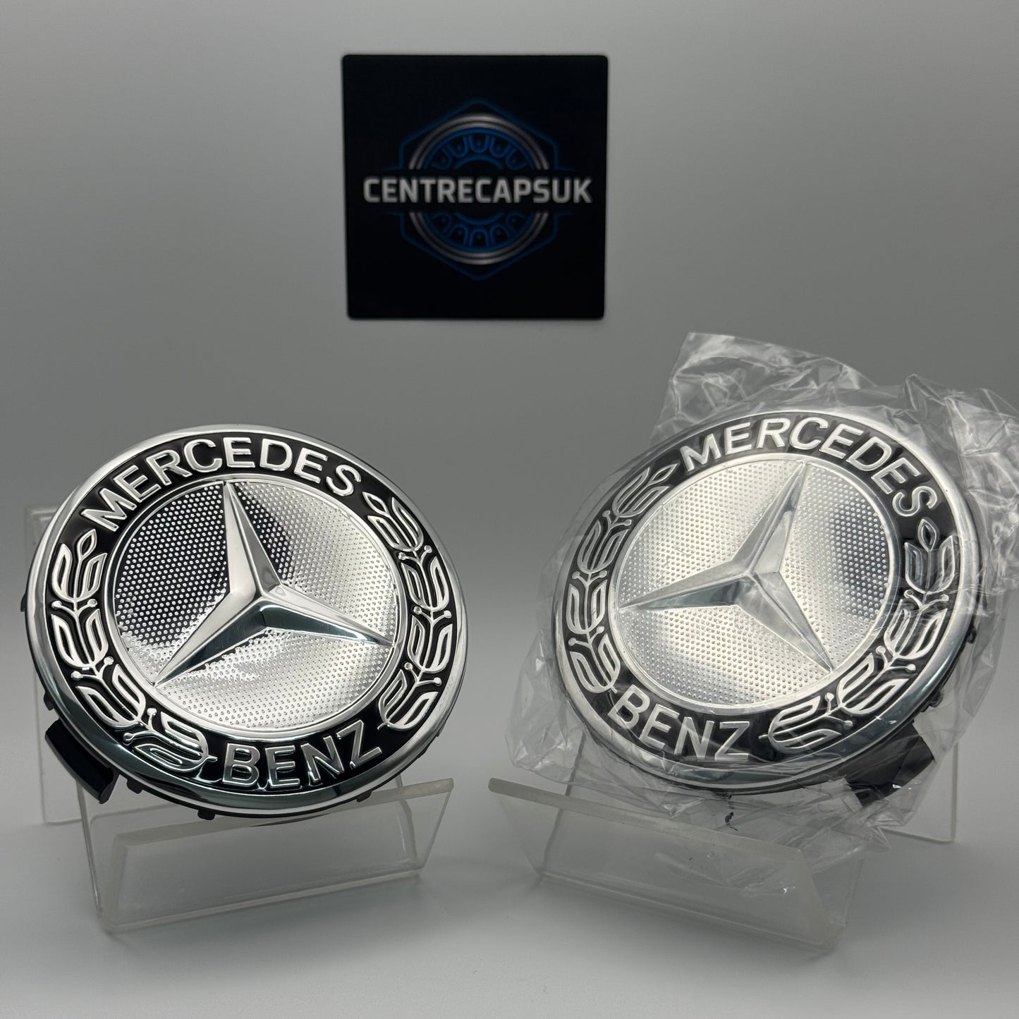 Mercedes-Benz Chrome & Black Centre Caps 75mm - Set of 4