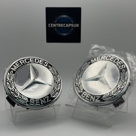Mercedes-Benz Chrome & Black Centre Caps 75mm - Set of 4