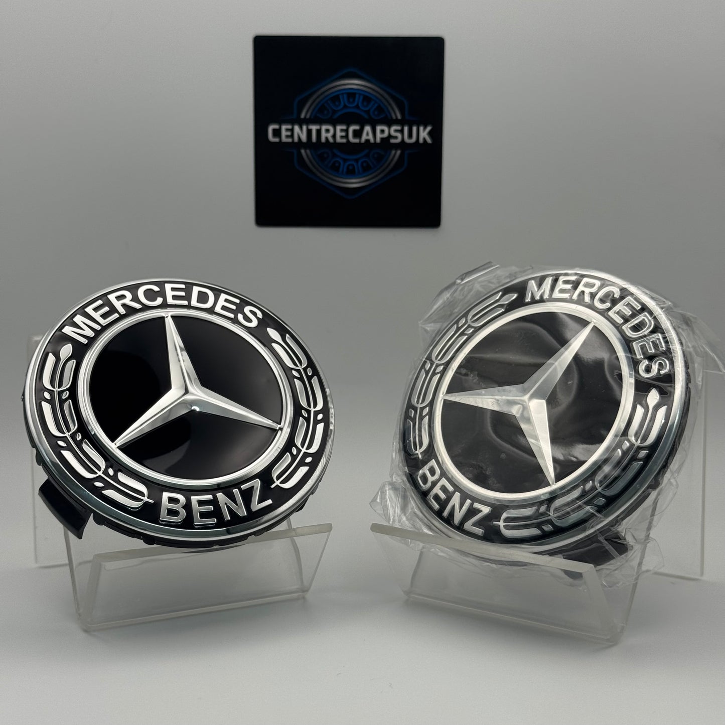 Mercedes-Benz Black & Chrome Centre Caps 75mm - Set of 4