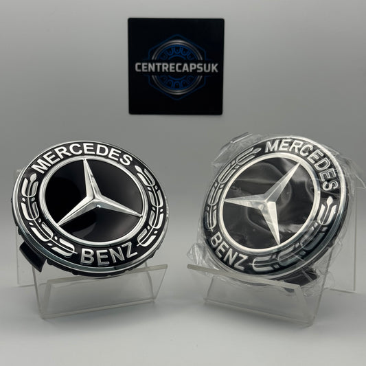 Mercedes-Benz Black & Chrome Centre Caps 75mm - Set of 4