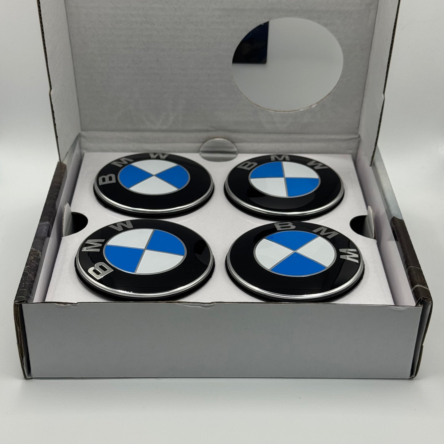BMW Black & Blue Floating Centre Caps 68mm - Set of 4
