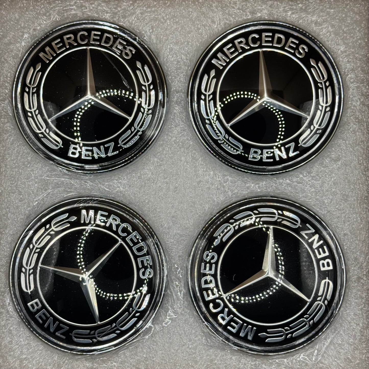 Mercedes-Benz Black & Chrome Floating Centre Caps 75mm - Set of 4