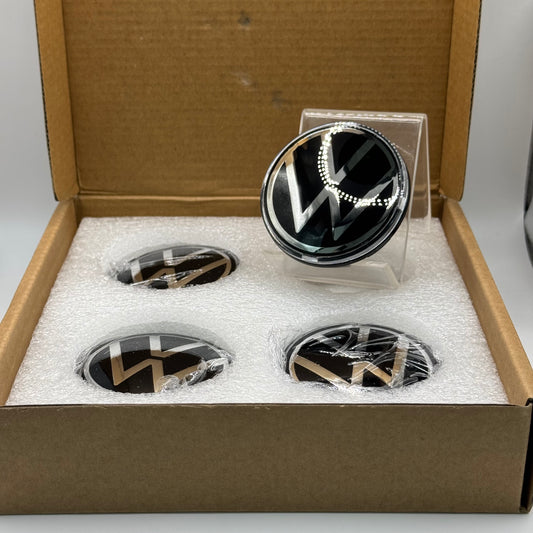 VW Black & Chrome Floating Centre Caps 65mm - Set of 4