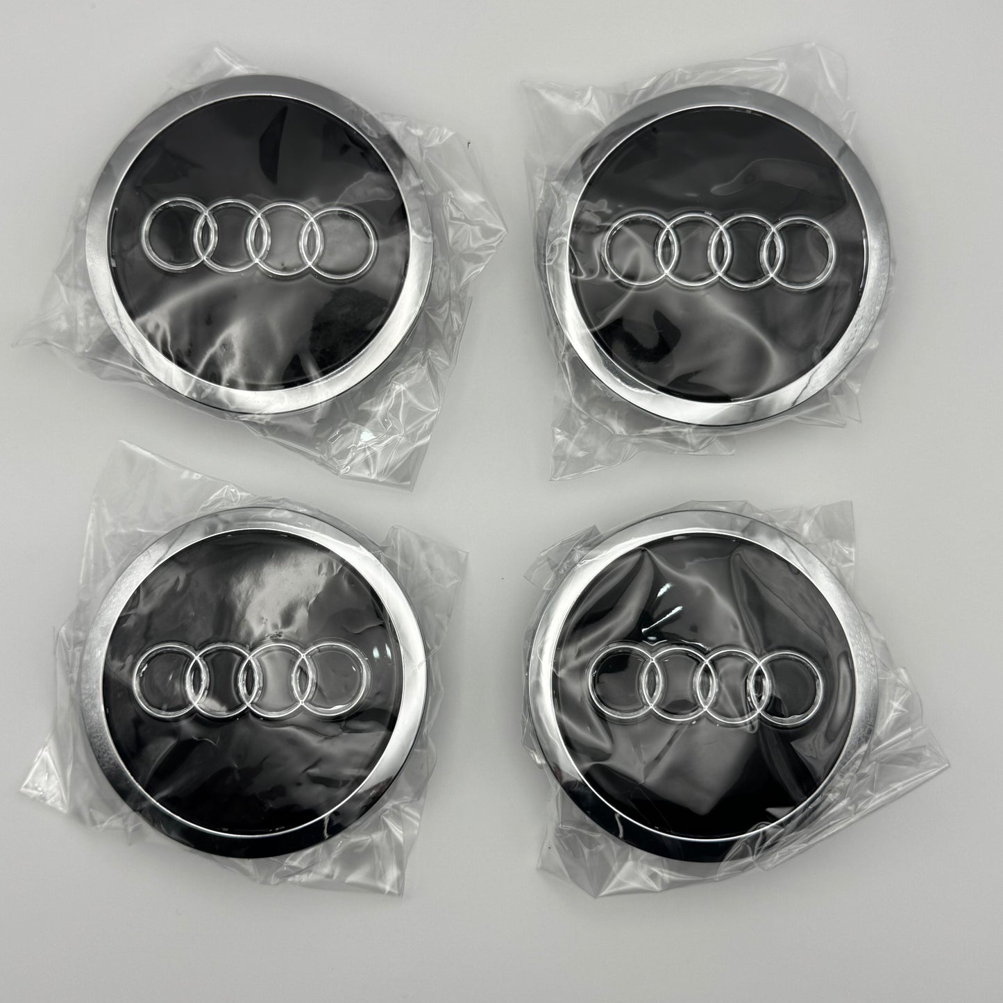 Audi Black & Chrome Centre Caps 69mm - Set of 4