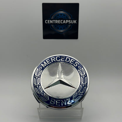 Mercedes-Benz Blue & Chrome Centre Caps 75mm - Set of 4