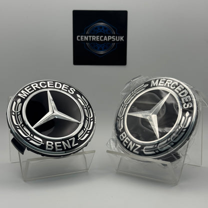 Mercedes-Benz Black & Chrome Centre Caps 75mm - Set of 4