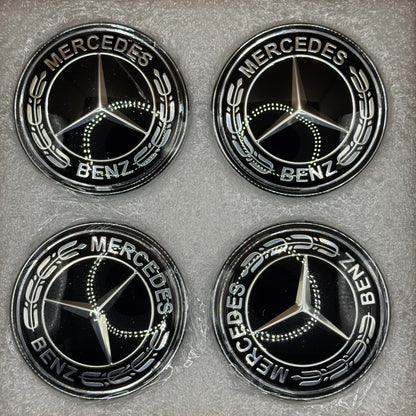 Mercedes-Benz Black & Chrome Floating Centre Caps 75mm - Set of 4