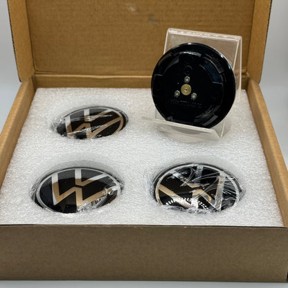VW Black & Chrome Floating Centre Caps 65mm - Set of 4
