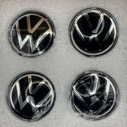 VW Black & Chrome Floating Centre Caps 65mm - Set of 4