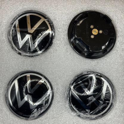 VW Black & Chrome Floating Centre Caps 65mm - Set of 4