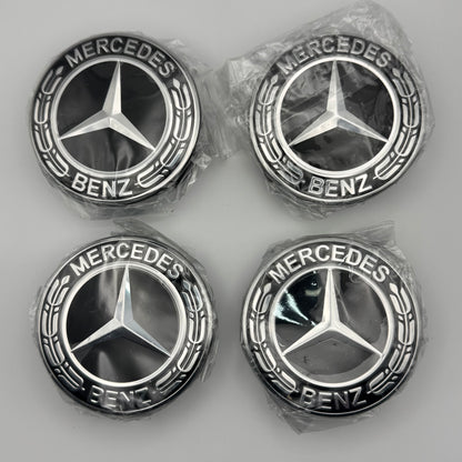 Mercedes-Benz Black & Chrome Centre Caps 75mm - Set of 4