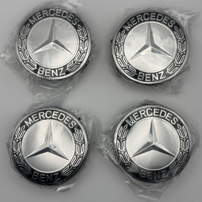 Mercedes-Benz Chrome & Black Centre Caps 75mm - Set of 4