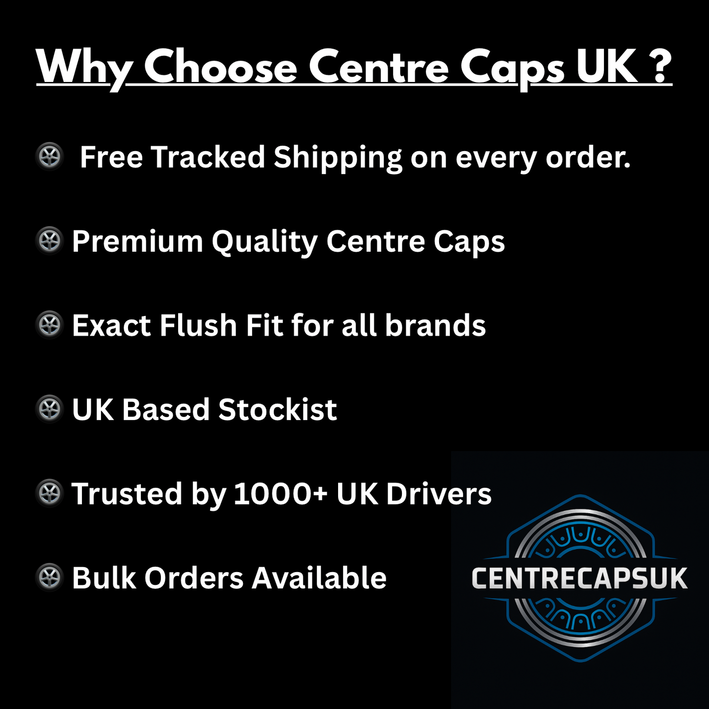 VW Black & Chrome Floating Centre Caps 65mm - Set of 4